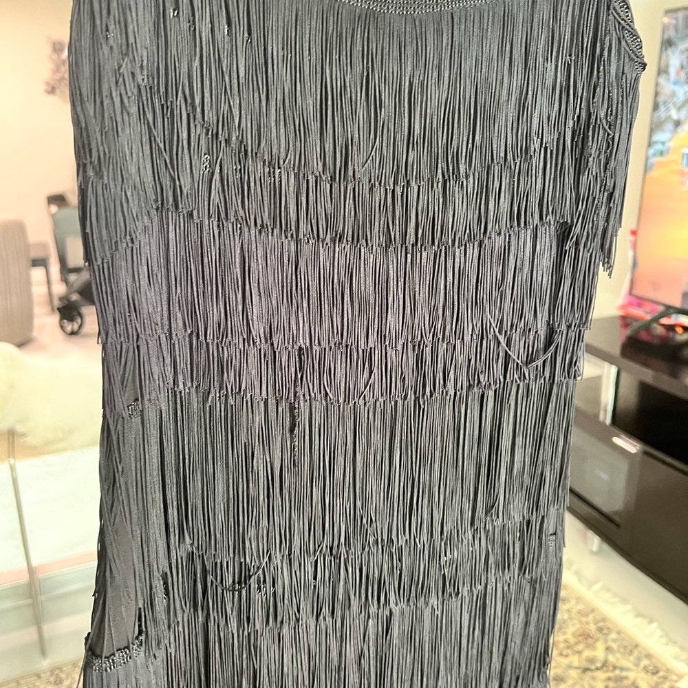 Chic Black Sheath Mini Dress with Fringe